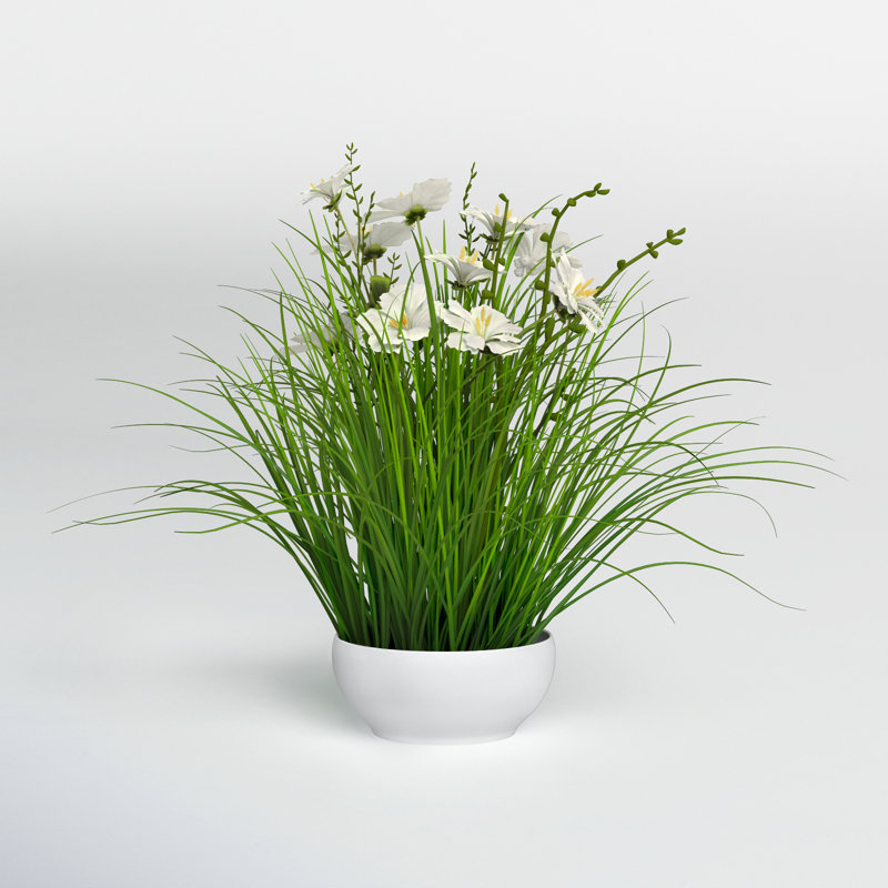 Artificial Cream Potted Artificial Cosmos and Grass, 16.5" H x 17" W x 17" D