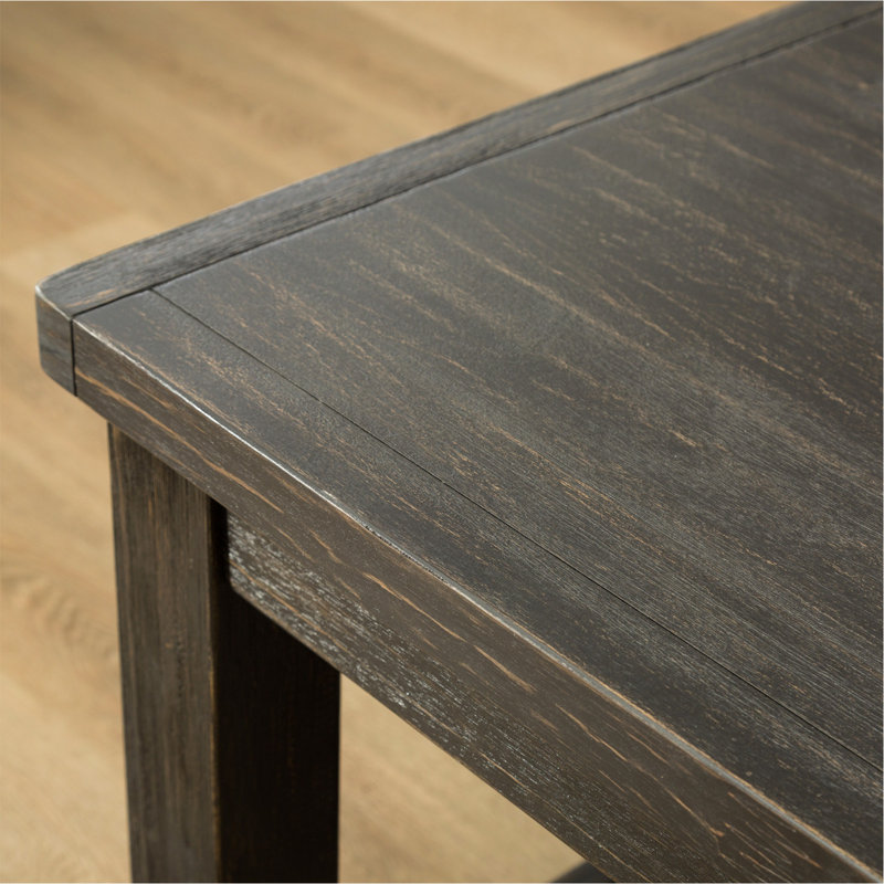 Ensemble de table de salle à manger 7 pièces en bois au fini noir antique avec 6 chaises en similicuir gris, Brun, Brun, Brun