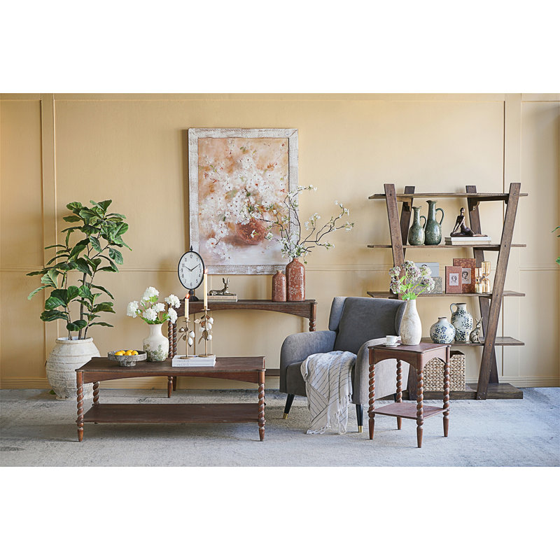 Console 47 x 14 x 30 po en bois brun rustique avec pieds en spirale tournés et tablette inférieure