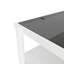 Table basse rectangulaire avec plateau en verre trempé gris et pieds blancs, table de salon moderne-134895036
