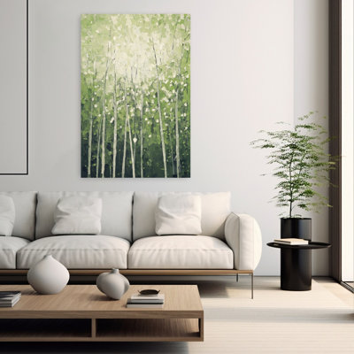 Green And White Forest Abstract Contemporary Wall Art