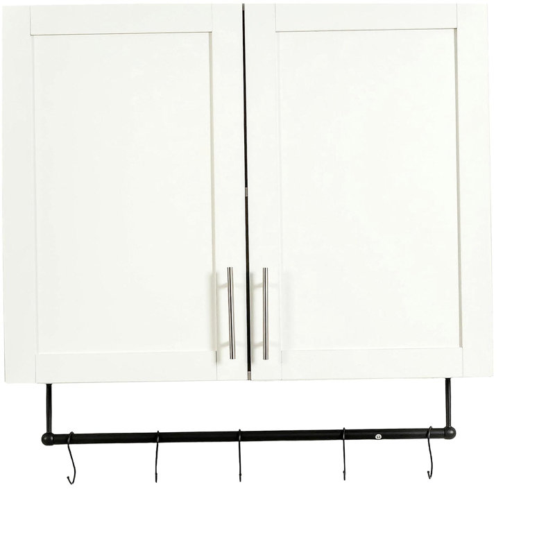 Bathroom Wall Cabinet with Adjustable Shelf, Towel Bar, 5 Hooks, Over The Toilet Storage Cabinet for Bathroom, Kitchen, White