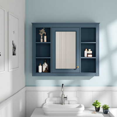 35'' x 28'' Medicine Cabinet, Wall Mounted Bathroom Storage Cabinet, Modern Bathroom Wall Cabinet with Mirror, Mirror Cabinet with 6 Open Shelves (Not Include Bathroom Vanity )