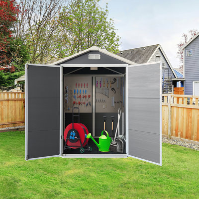 Waterproof Plastic Outdoor Storage Shed with Floor and Lockable Door for Backyard, Lawn, and Patio