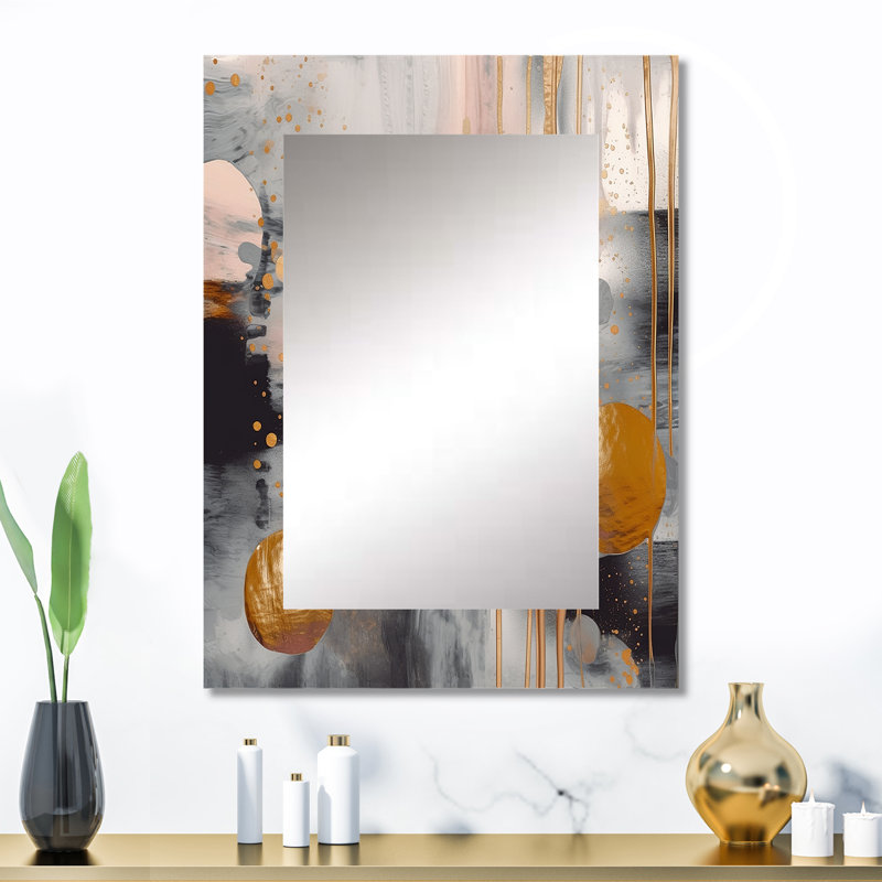 Metallic Circles On Marble Energy I - Marble Decorative Mirror, Gold Large Wall Mirror, Printed Metal Art, 32" x 24"