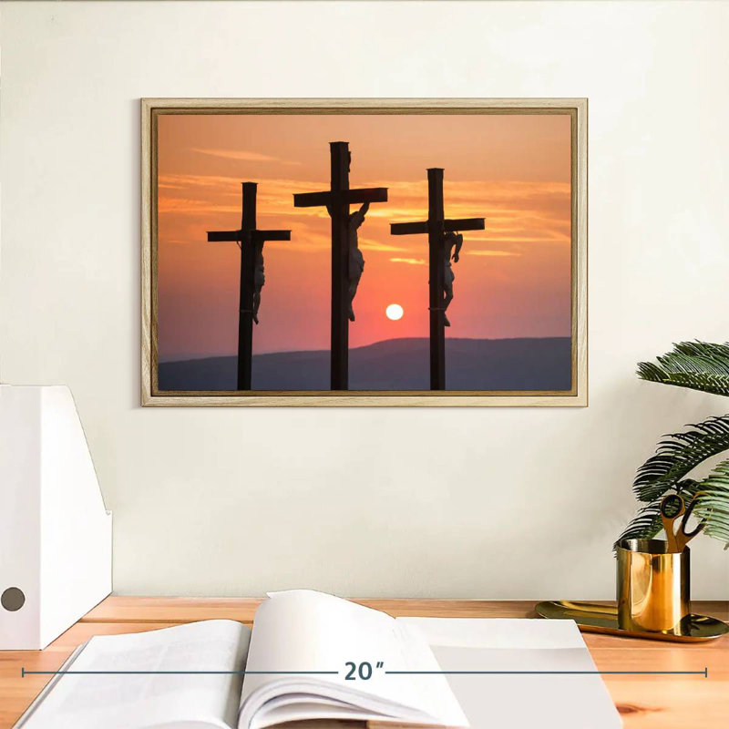 Christ crucifié, Cadre flottant en bois naturel, 13 po x 9 po