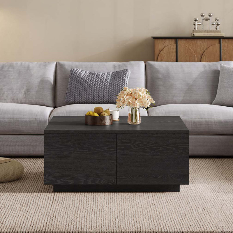 33.25" Square Coffee Table with 4 Drawers, Black