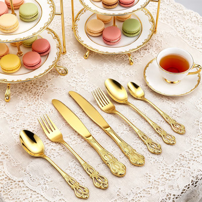 Ensemble de couverts Royal Retro en acier inoxydable pour 12, 60 pièces en argent poli miroir avec boîte-cadeau, ensemble de couverts rétro comprenant des fourchettes et des cuillères, service de vaisselle allant au lave-vaisselle