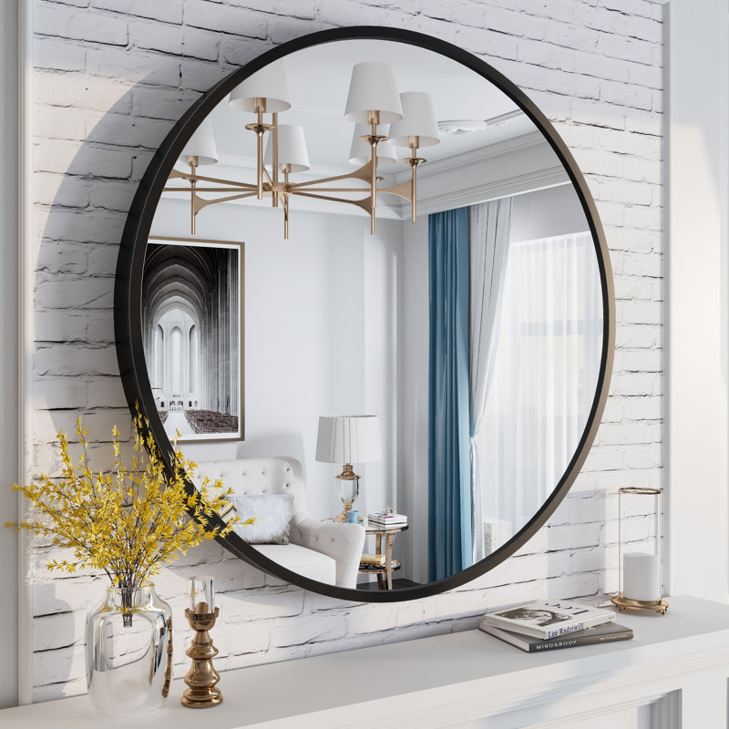 Amara Tempered Glass and Aluminum Alloy Framed French Cleat Mounted Wall Mirror with 5-Year Warranty, 32" x 32", Matte Black