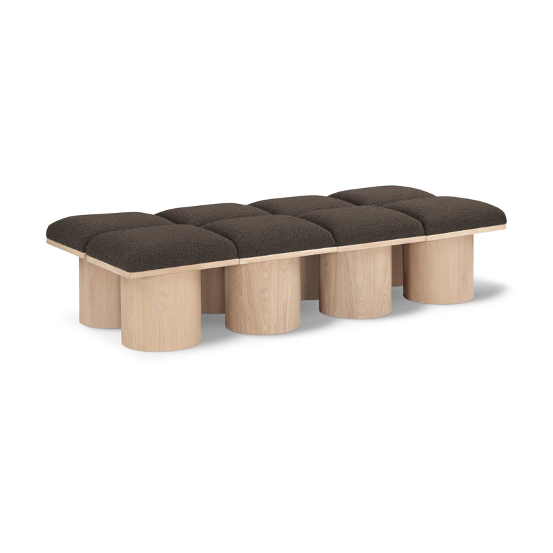 Banc rembourré Horatia, Tissu brun bouclé, Naturel, H 17,5 po x l 72 po x P 31 po