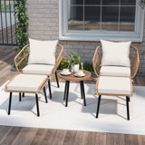Ensemble bistro 5 pièces en osier pour patio avec repose-pieds et table d'appoint