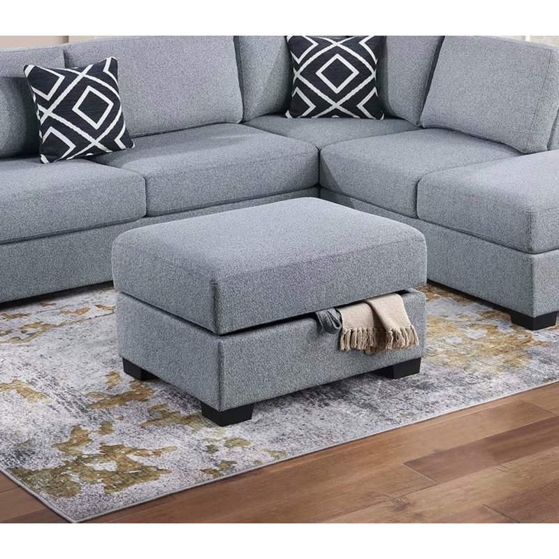 Canapé modulaire réversible 3 pièces avec rangement fonctionnel et repose-pieds avec méridienne réversible, Gris