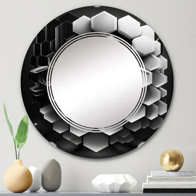 Parineeti - Abstrait géométrique noir et blanc I - Miroir mural géométrique moderne