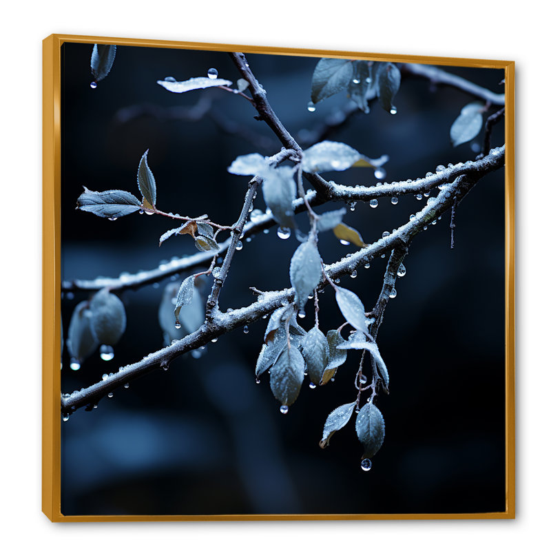 Arbre au clair de lune, arbre d'hiver II - fruits, art mural, Cadre flottant doré, H 16 po x l 16 po x P 1 po