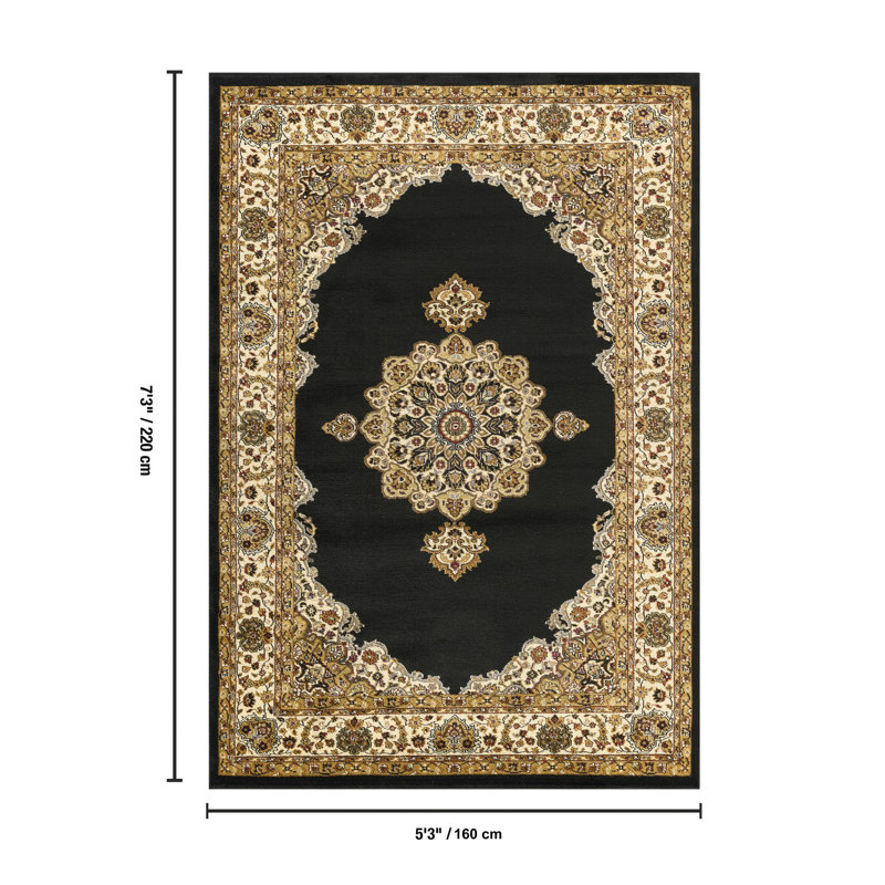 Eliza Oriental, Medallion Black Area Rug, 5'3"x7'3"