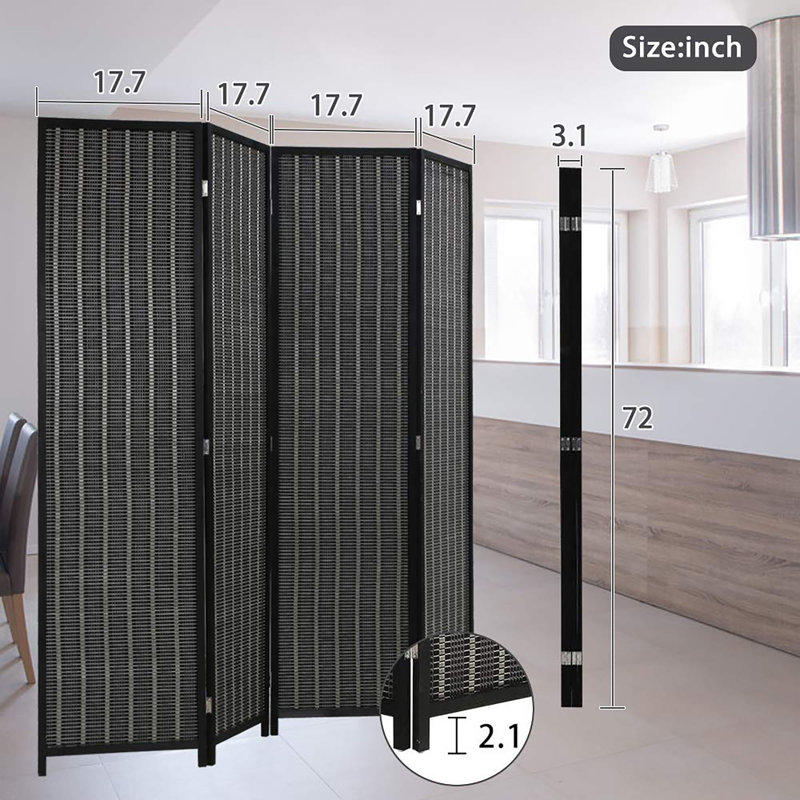 Paravent de 72 pouces de hauteur pliable (4 panneaux), Black