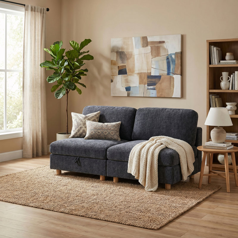 Canapé convertible 2 places avec rangement, Grey Polyester