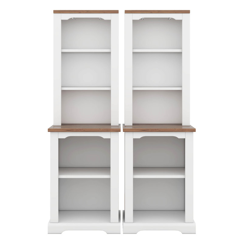 Curved Bookshelf Set Of 2, Modern Freestanding Tall Cabinet With Open Display Shelves And Anti-Tip Device, White