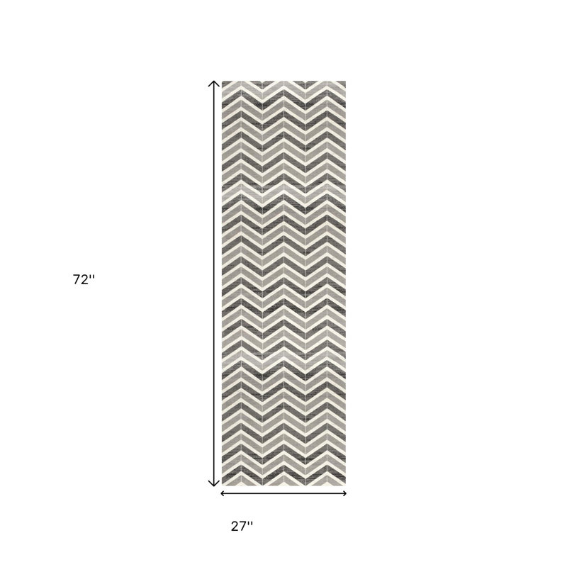 6' Red And Gray Geometric Runner Rug