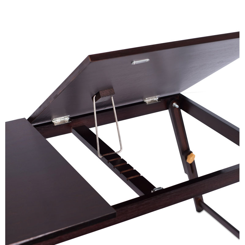 Dark Walnut Bamboo Adjustable Laptop Lap Tray with Drawer