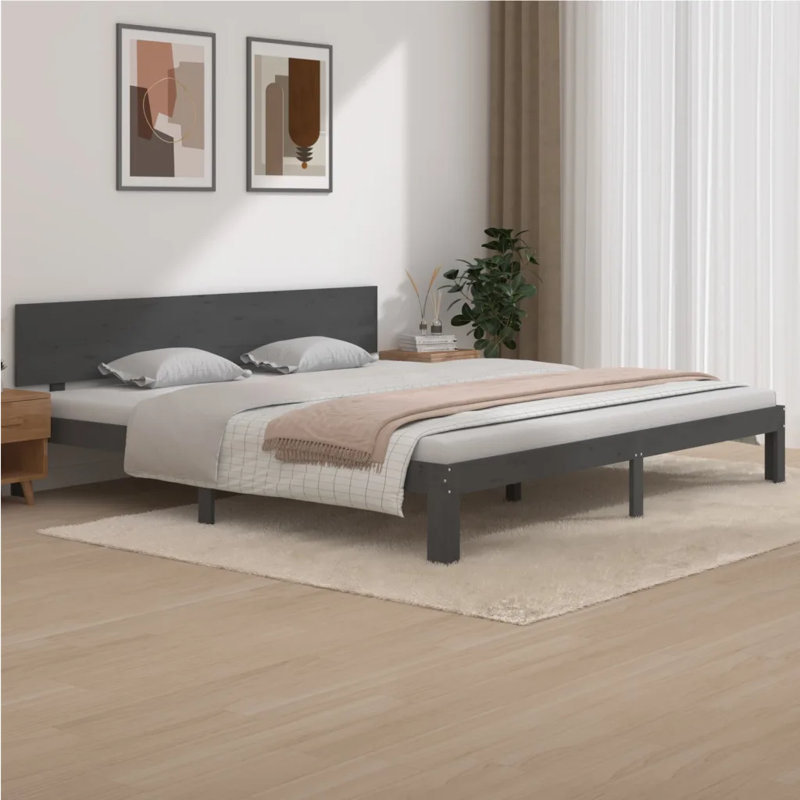 Bed Frame Solid Wood, white, Kingsize (5')