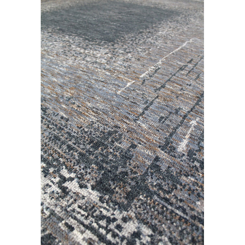 Tapis bleu en laine noué à la main de conception unique nouvel âge 7 pi 10 po x 10 pi Sahara