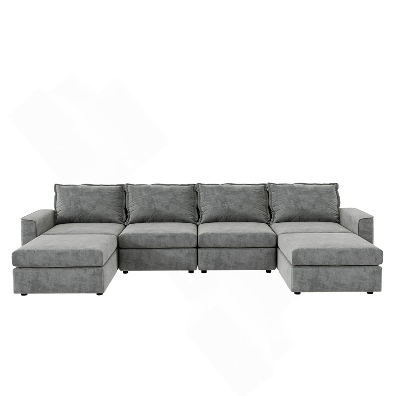 Chenille Modular Sectional Sofa,U Shaped Reversible Couch,Free Combination
