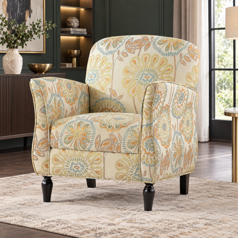 Fauteuil d'appoint rembourré à motif floral avec pieds en bouleau