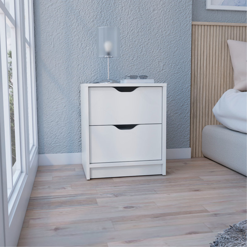 Basilea 2 Drawers Nightstand , End Table, Side Table Pull Out System -White
