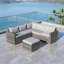 Ensemble modulaire de meubles de patio en osier, ensemble de conversation modulaire en L en rotin PE toutes saisons avec repose-pieds et coussins lavables, canapé d'angle pour terrasse de jardin, rotin gris