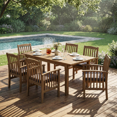 7 Pieces Acacia Wood Outdoor Dining Set S,Modern 6 Chairs  1 Large Table,Dining Furniture Set For Lawn, Backyard, Garden Deck,Poolside,Dark Grey