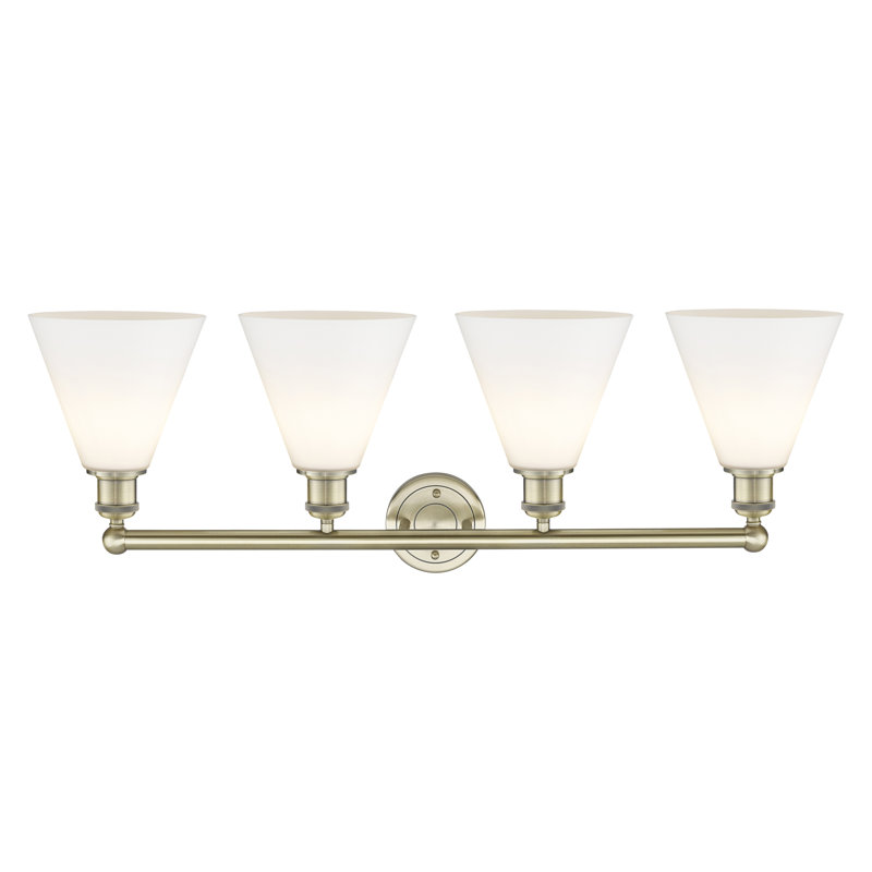 Éclairage de salle de bain à intensité variable à 4 lumières Mallery, Laiton antique, Blanc mat