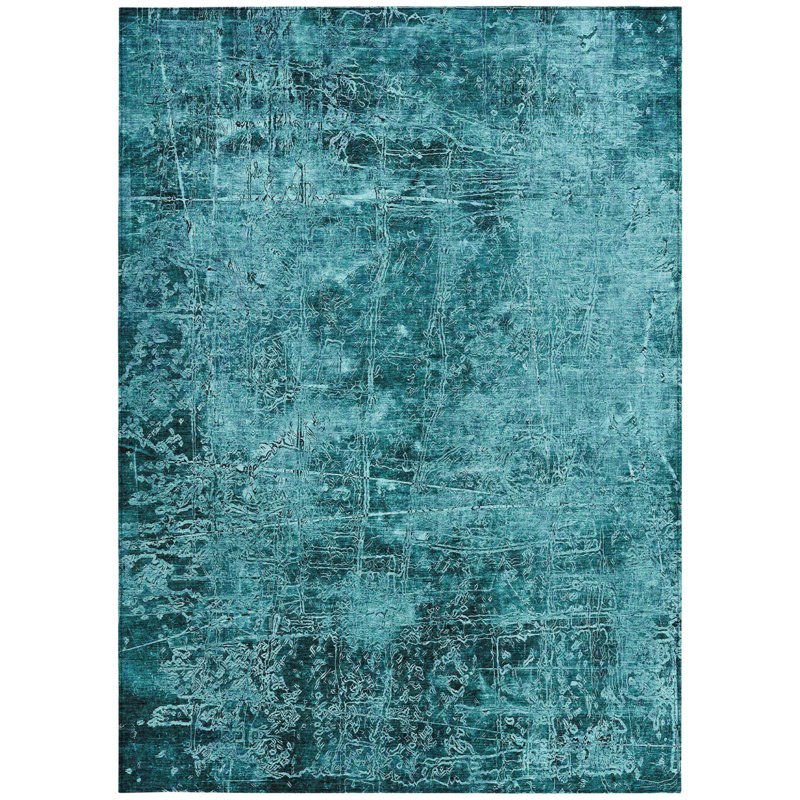 Tapis extérieur lavable antidérapant 9 pi x 12 pi bleu sarcelle