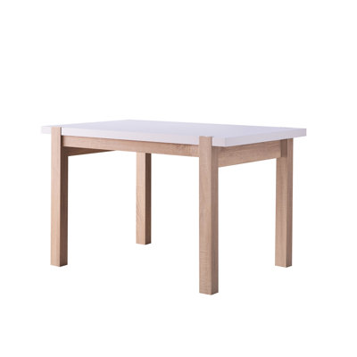 Table de salle à manger bicolore avec quatre pieds en bois massif, table de 2 po d'épaisseur, sièges en métal