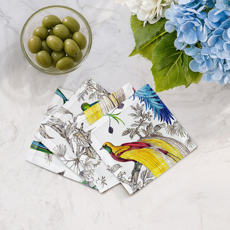 Audubon Exotica Cotton Sateen Cocktail Napkins, Tropical