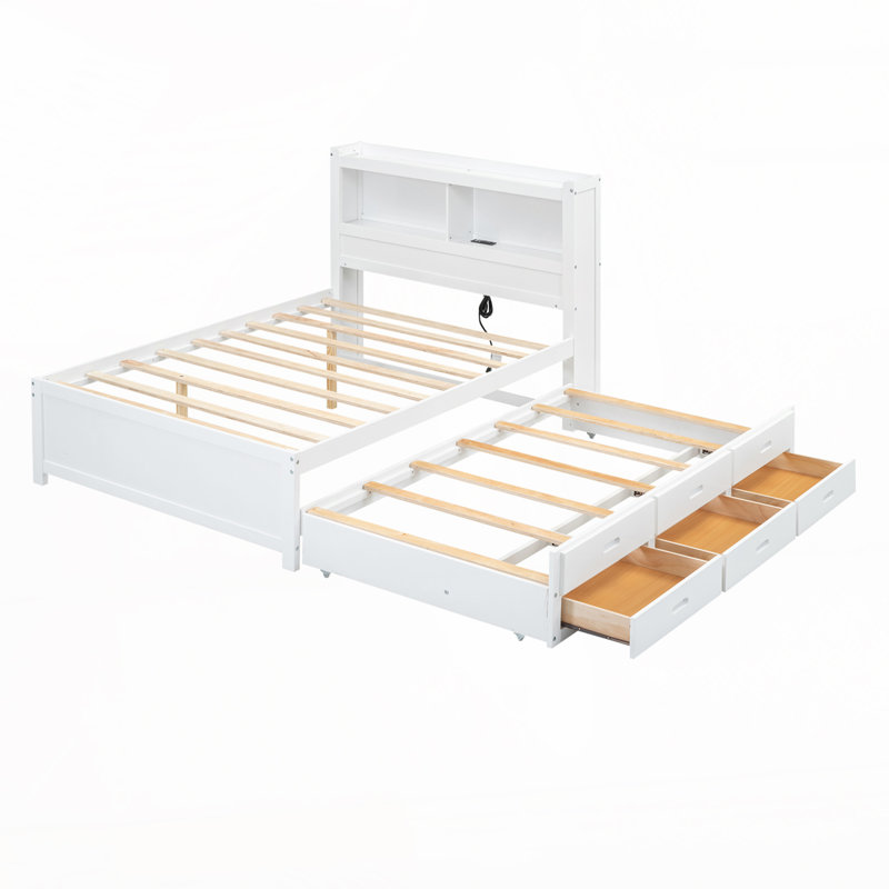 Lit plateforme avec rangement en bois massif Amayas, Blanc