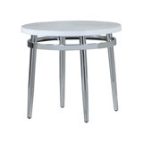 Calise Round End Table in White and Chrome