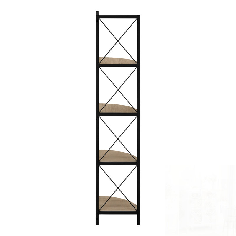 Contemporary 4-Tier Corner Bookshelf in  Laminate and  Metal, Perfect for Modern Office and Bedroom Organization, Taupe
