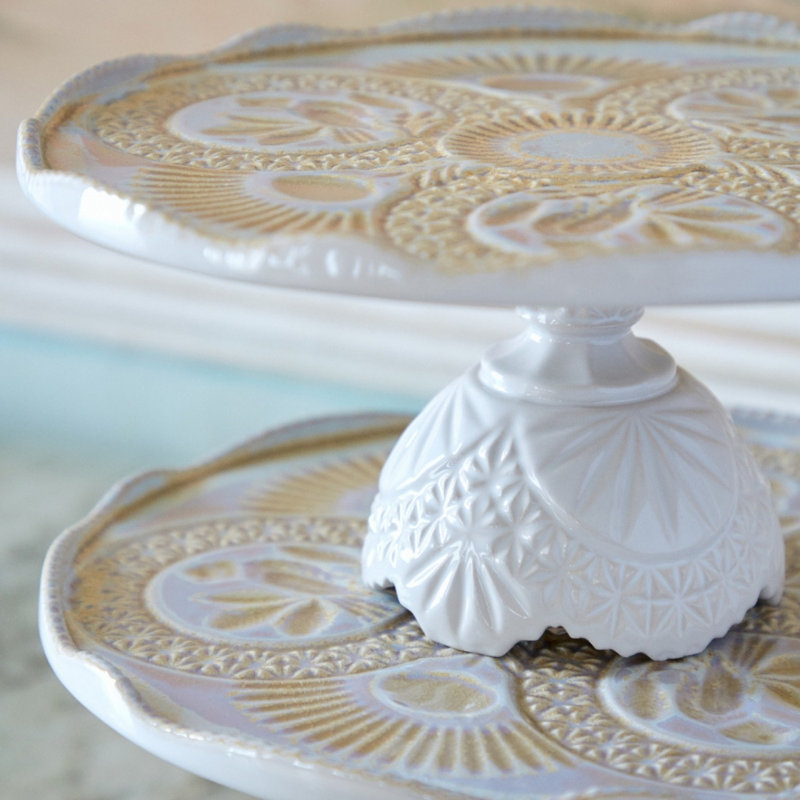 Cristal Stoneware Cake Stand, Nacar