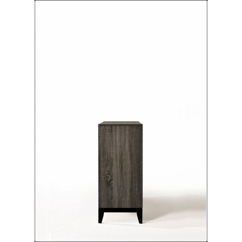 Commode Valdemar au fini gris patiné avec six tiroirs spacieux et un design contemporain pour les chambres modernes