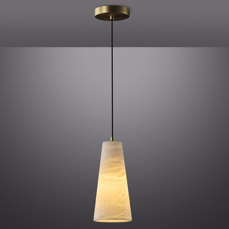 Luminaires suspendus en albâtre à hauteur réglable Belspring, abat-jour conique en marbre (ampoule incluse), Doré