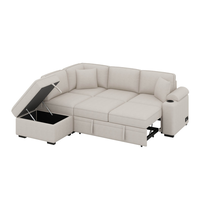 Canapé-lit, canapé-lit escamotable en L avec repose-pieds, Beige