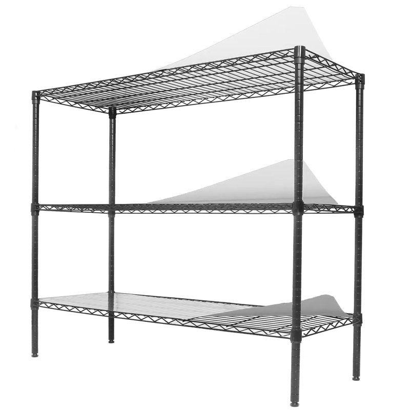 Étagère grillagée en métal à 3 niveaux - Ensemble de 2, capacité de 1050 lb, support de rangement réglable robuste avec doublure de tablette, extensible jusqu'à 6 niveaux de tablettes de 2100 lb, L 48 po x P 18 po x H 96 po, noir