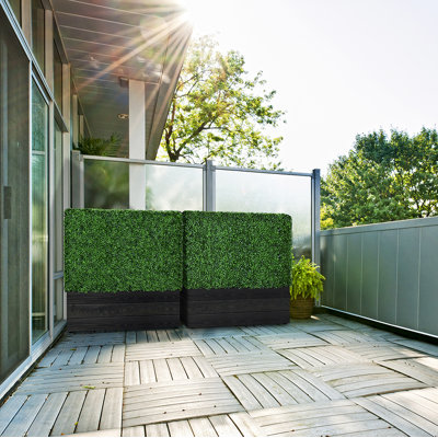 Faux Boxwood Hedge in Wood Planter