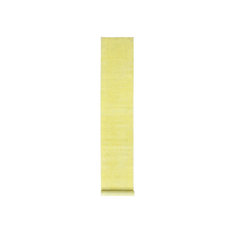 Tapis de couloir jaune en laine noué à la main 2 pi 6 po x 15 pi 10 po Peshawar