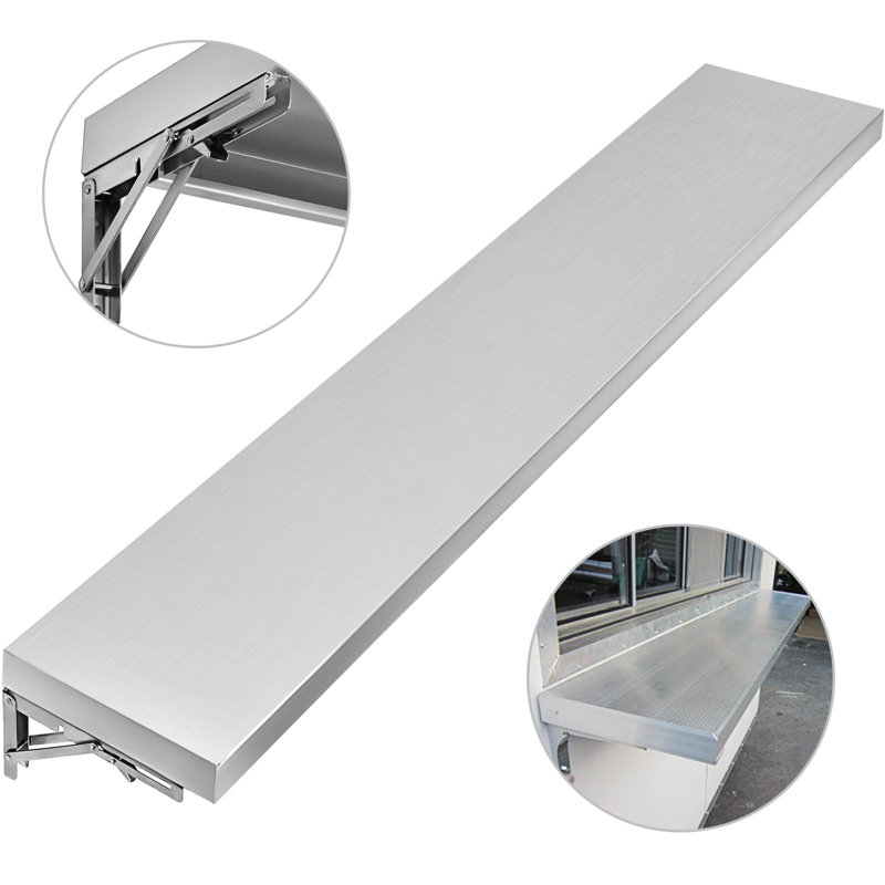 Tablette Concession 70,8L x 11,4W avec cadre en acier inoxydable et panneau de surface pour fenêtre de service de remorque alimentaire