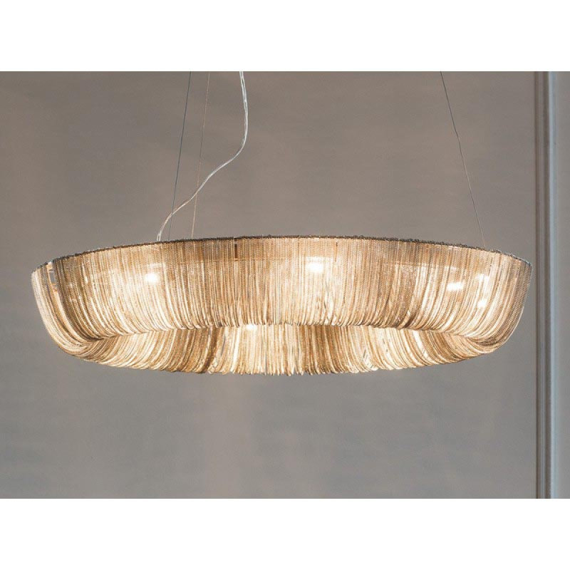 Lustre ovale en aluminium clair, 137" Length x 65" Width x 14" Height, Nickel satiné, Nickel satiné