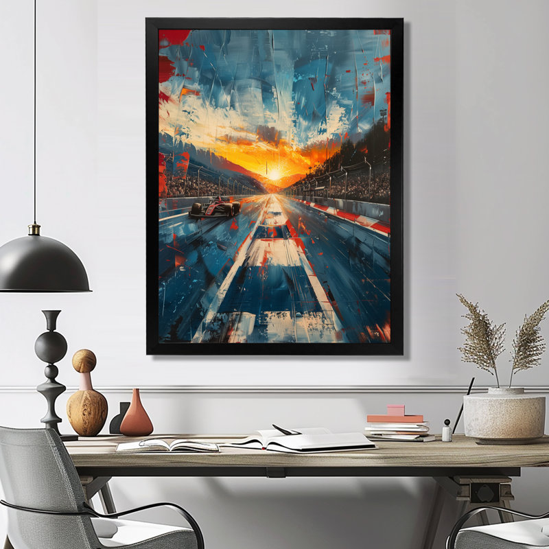 Décoration murale jaune et bleue - Casinos / Pistes de course, Toile encadrée noire simple, H 44 po x l 34 po x P 1,5 po