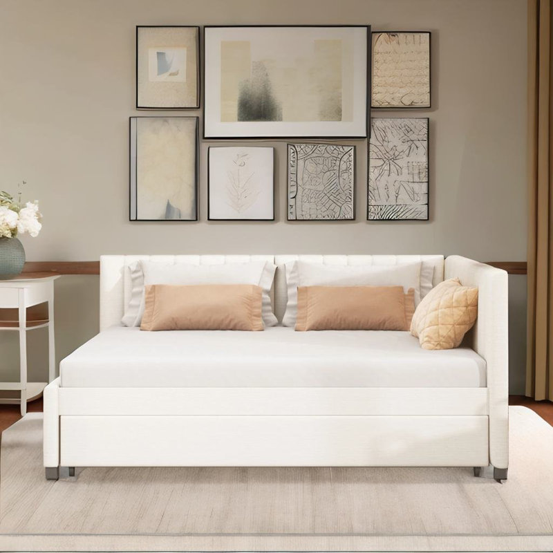 Lit de jour double rembourré (beige), Beige