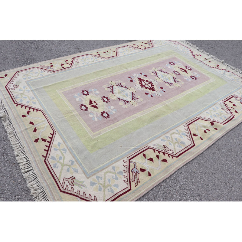 Tapis Oushak turc rétro vintage vert pour votre salon et votre salle à manger avec des éléments aztèques